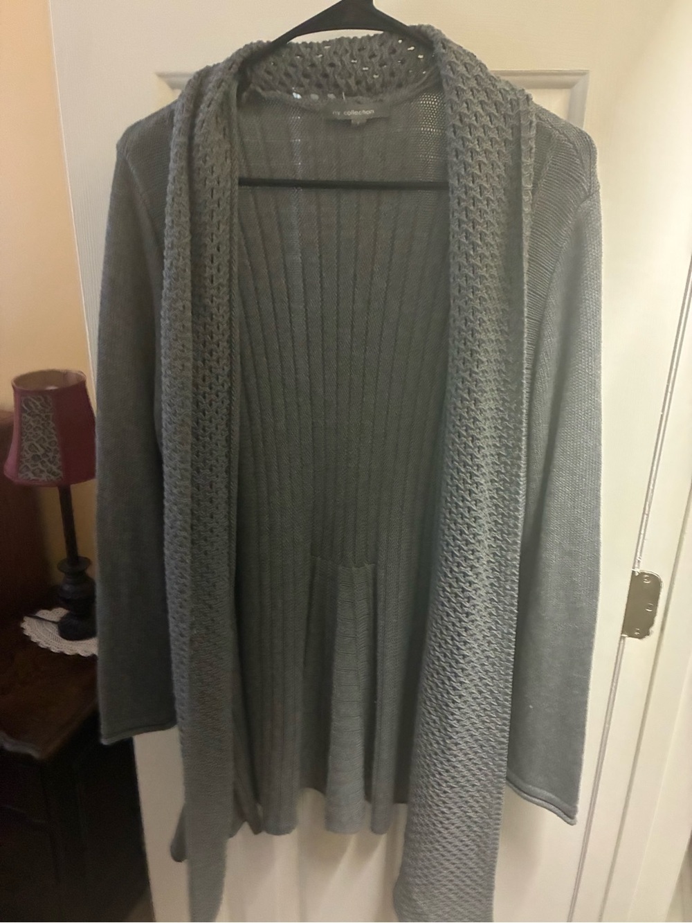 NY Collection Gray Open-Front Knit Cardigan